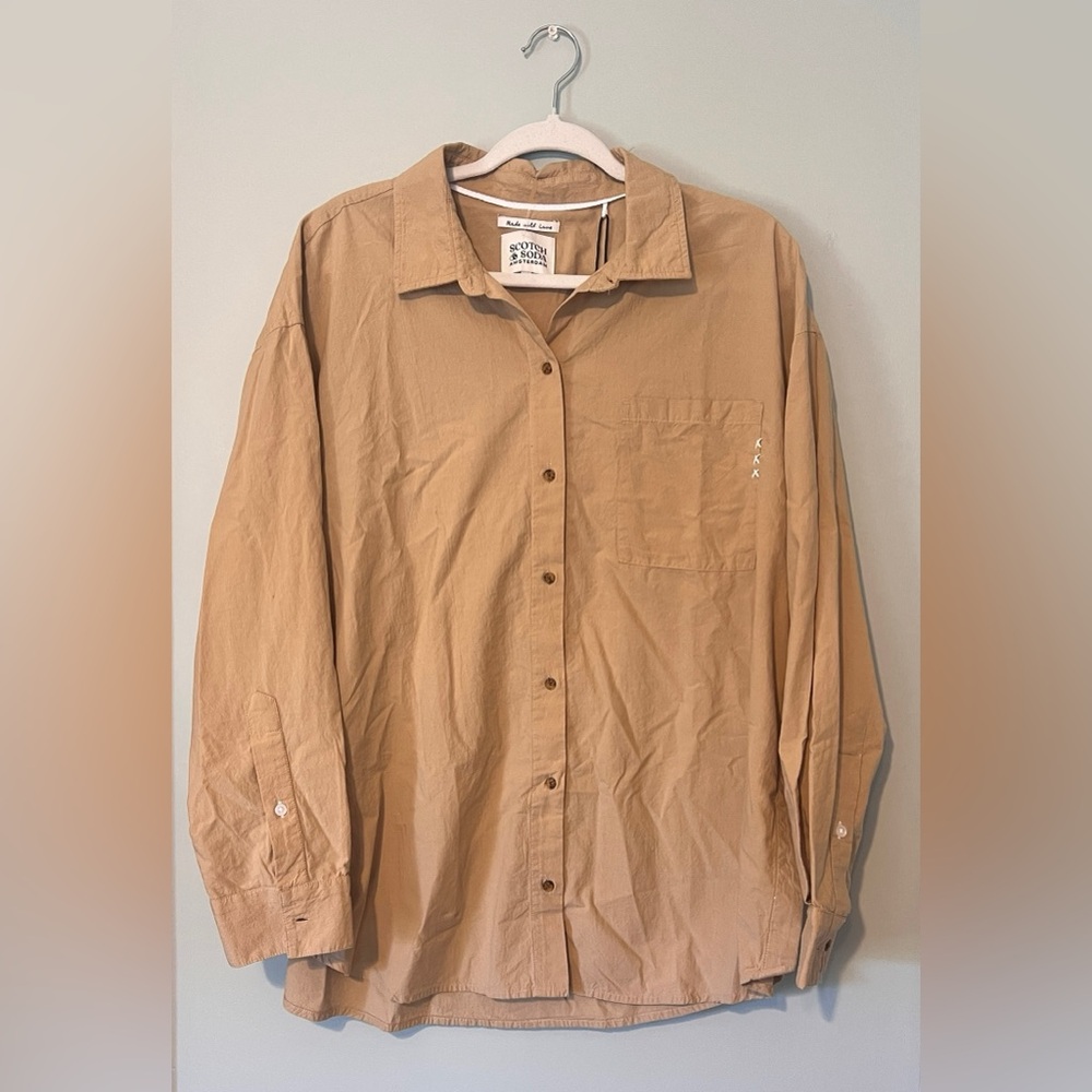 Scotch & Soda Oversized Button-Down Long-sleeved Tan Neutral Shirt Sz Large‎ NWT